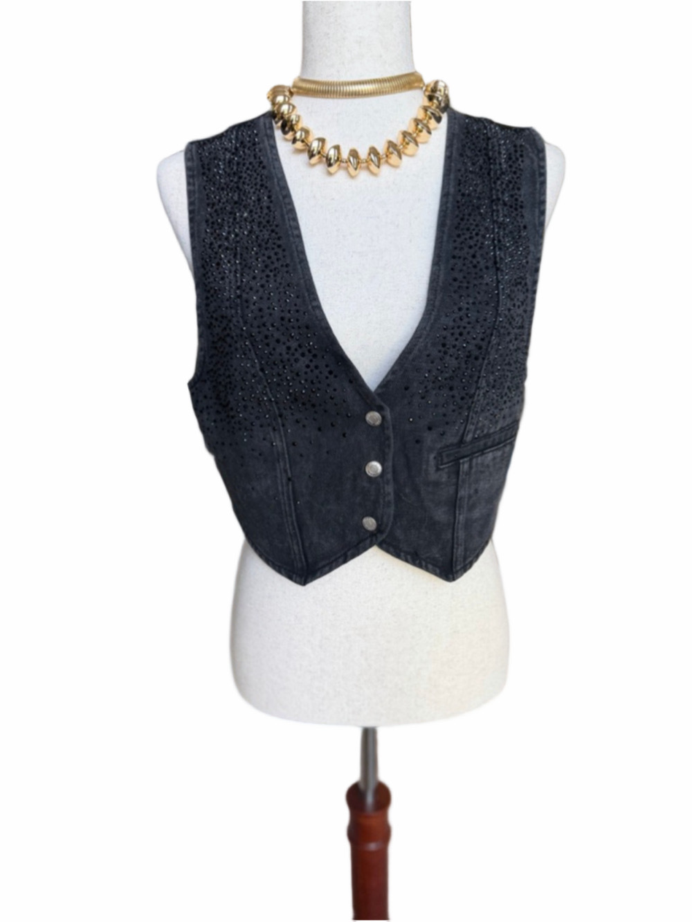 Women's SIGNATURE8 Black Embellished Denim Vest M NWT